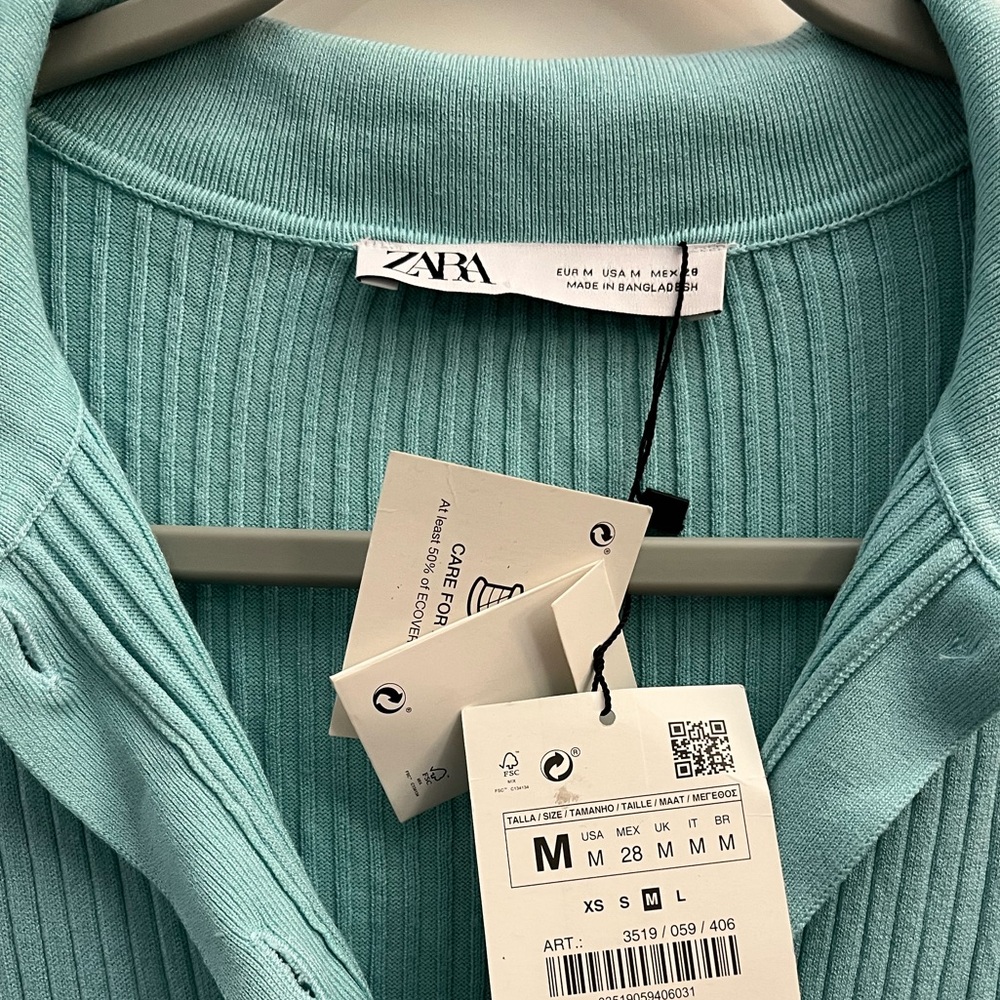 Zara Teal Ribbed Mini Dress - Picture 2 of 4